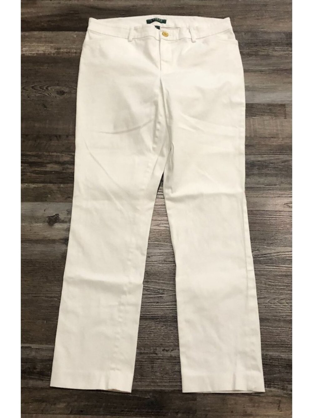 Lauren Ralph Lauren Womens Size 8 White Flat Front Straight Fit Pants